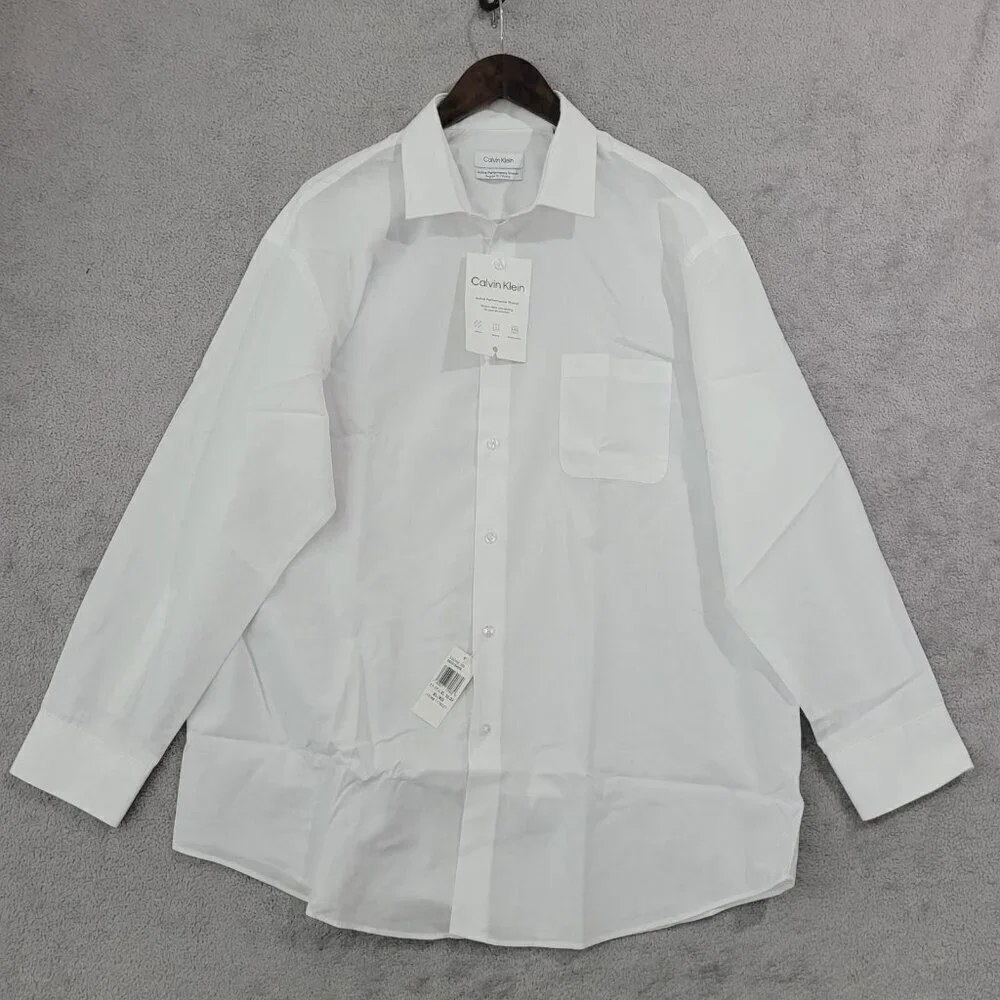 NEW Calvin Klein Mens XL White Active Performance Stretch Button down Shirt